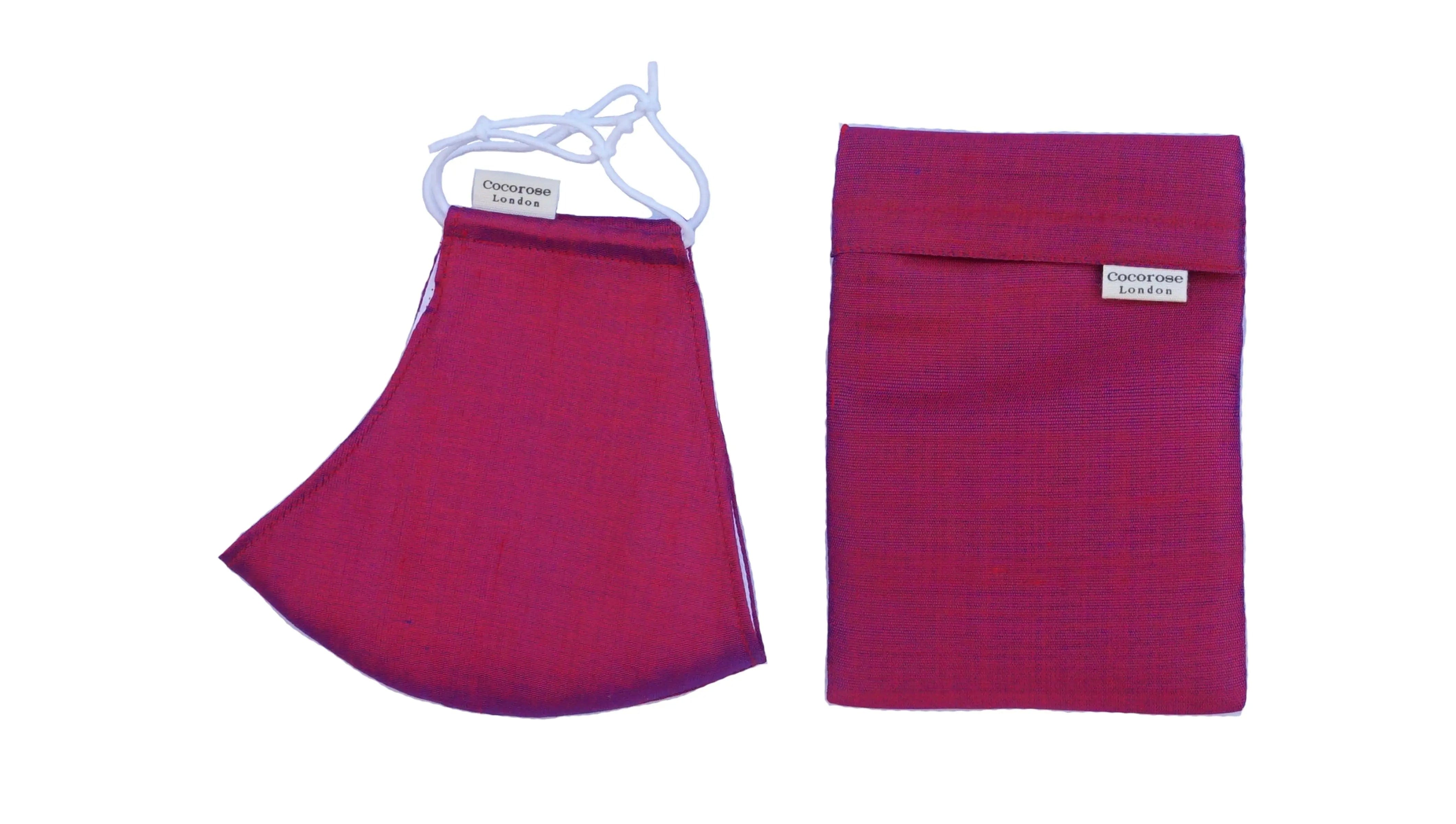 Silk Face Mask with Filter Pocket and Matching Pouch - Crimson Red Cocorose London