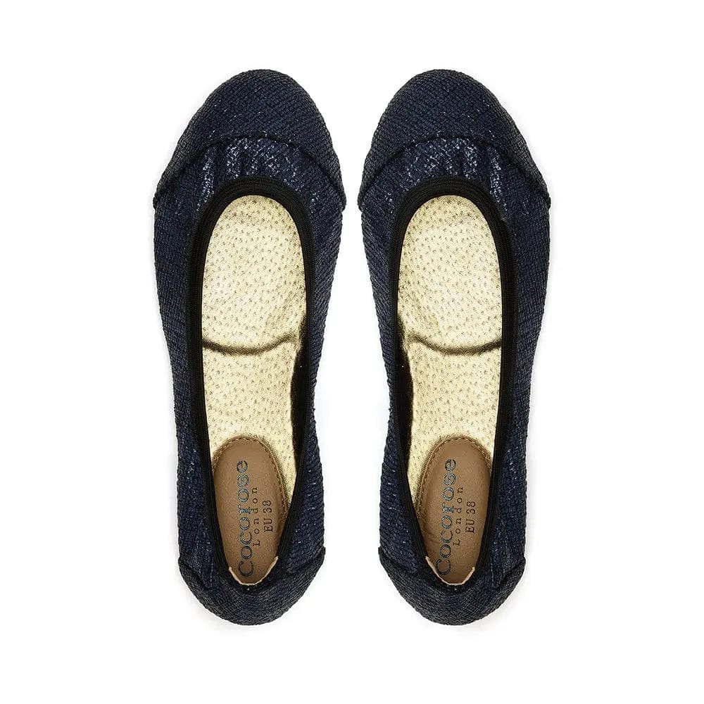 Barbican - Navy Fold Up Ballet Flats Cocorose London