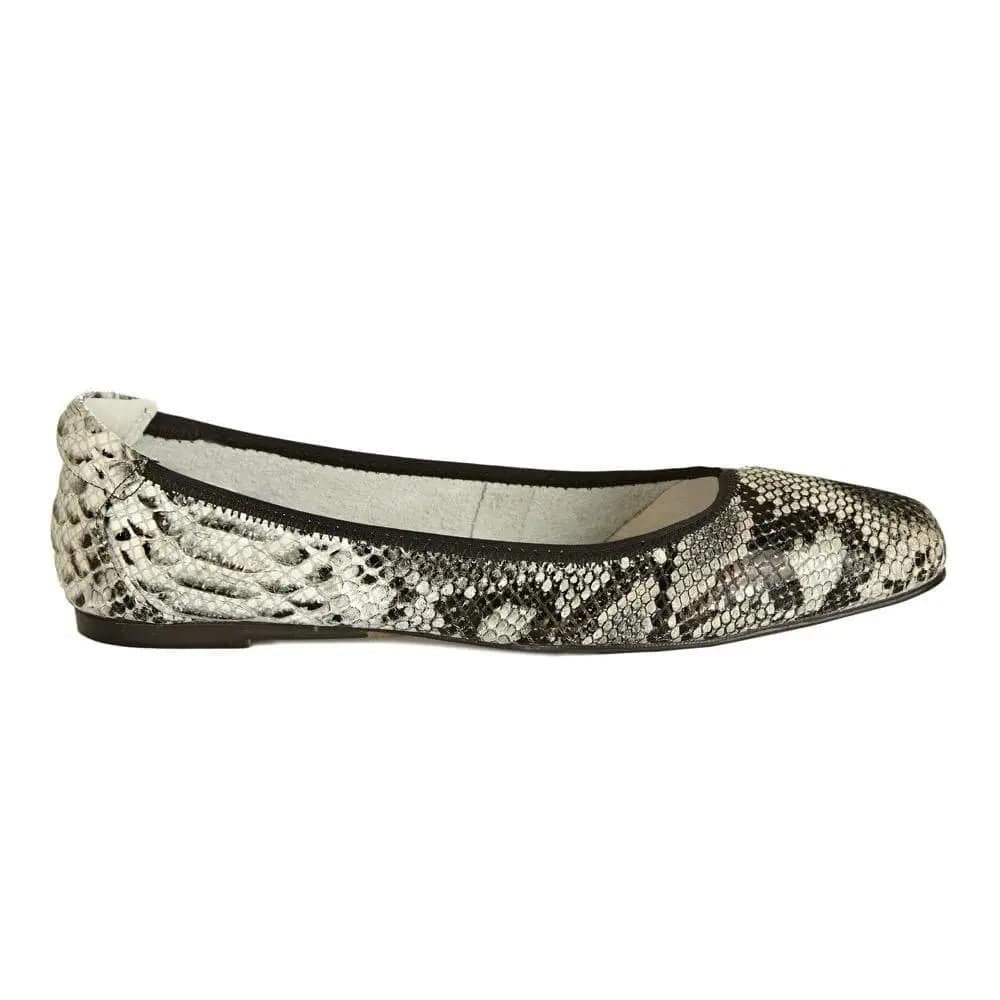 Barnes - Grey Snakeprint Leather Flats Cocorose London