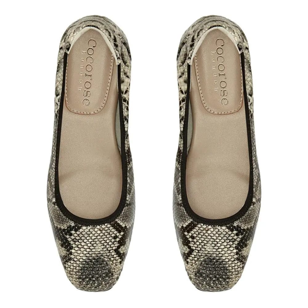 Barnes - Grey Snakeprint Leather Flats Cocorose London