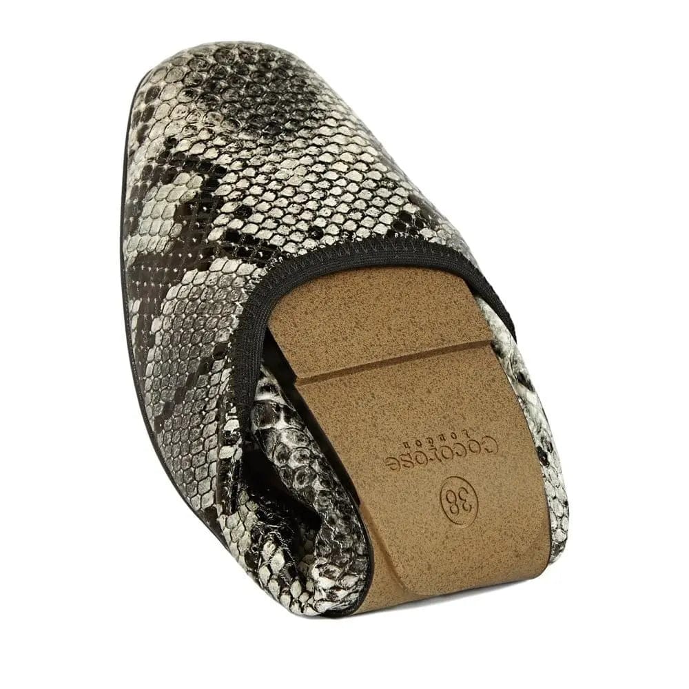 Barnes - Grey Snakeprint Leather Flats Cocorose London