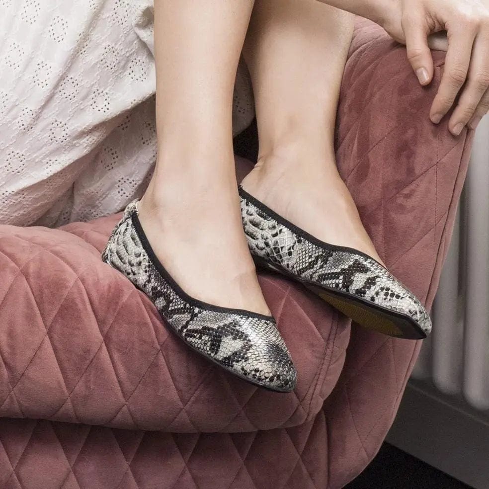 Barnes - Grey Snakeprint Leather Flats Cocorose London