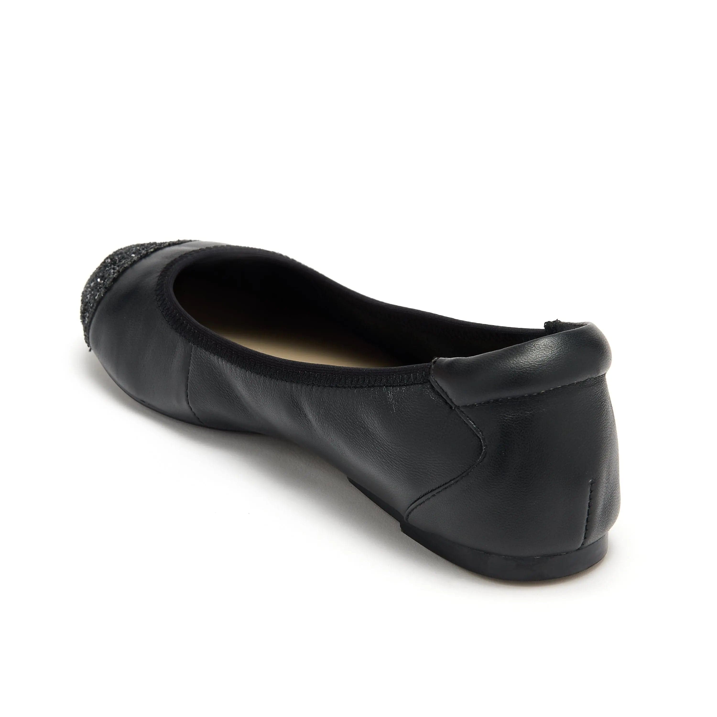 Harrow - Black leather flats with Glitter toe cap Cocorose London