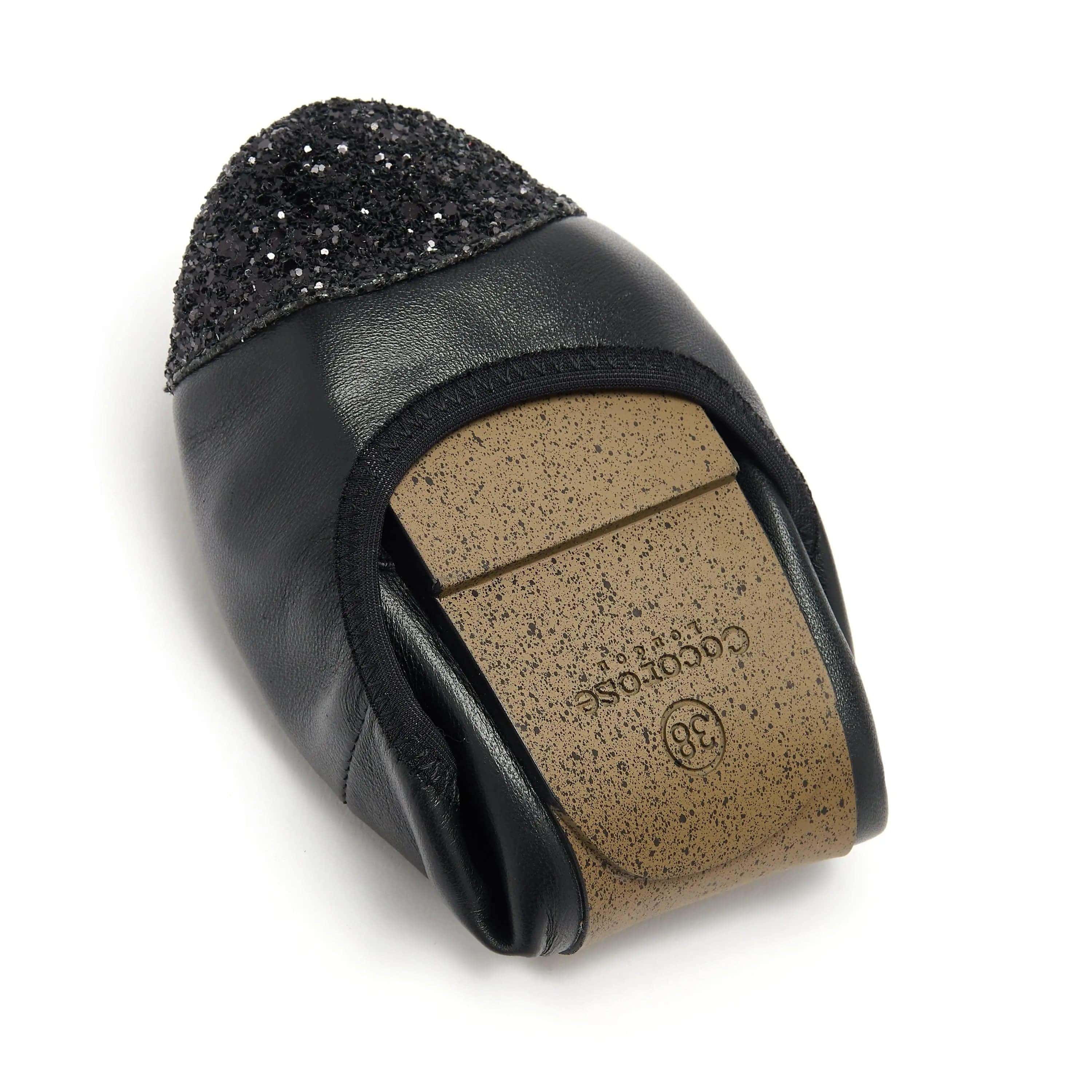 Harrow - Black leather flats with Glitter toe cap Cocorose London