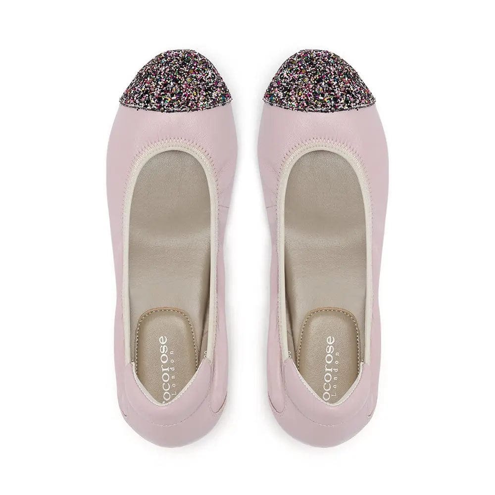 Harrow - Pastel Pink Glitter Toe Leather Flats Cocorose London