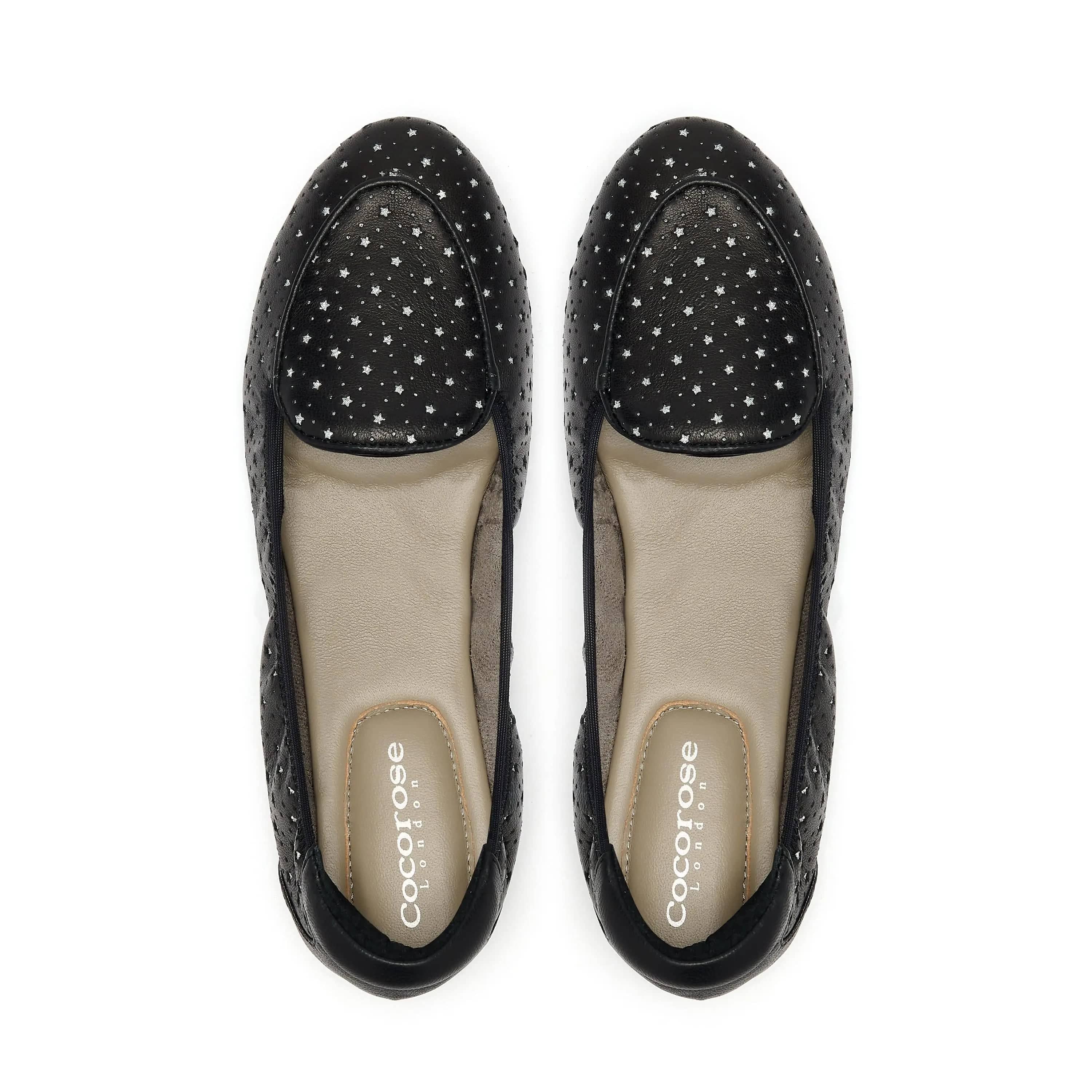 Clapham - Black Leather Flats with Silver Stars Cocorose London