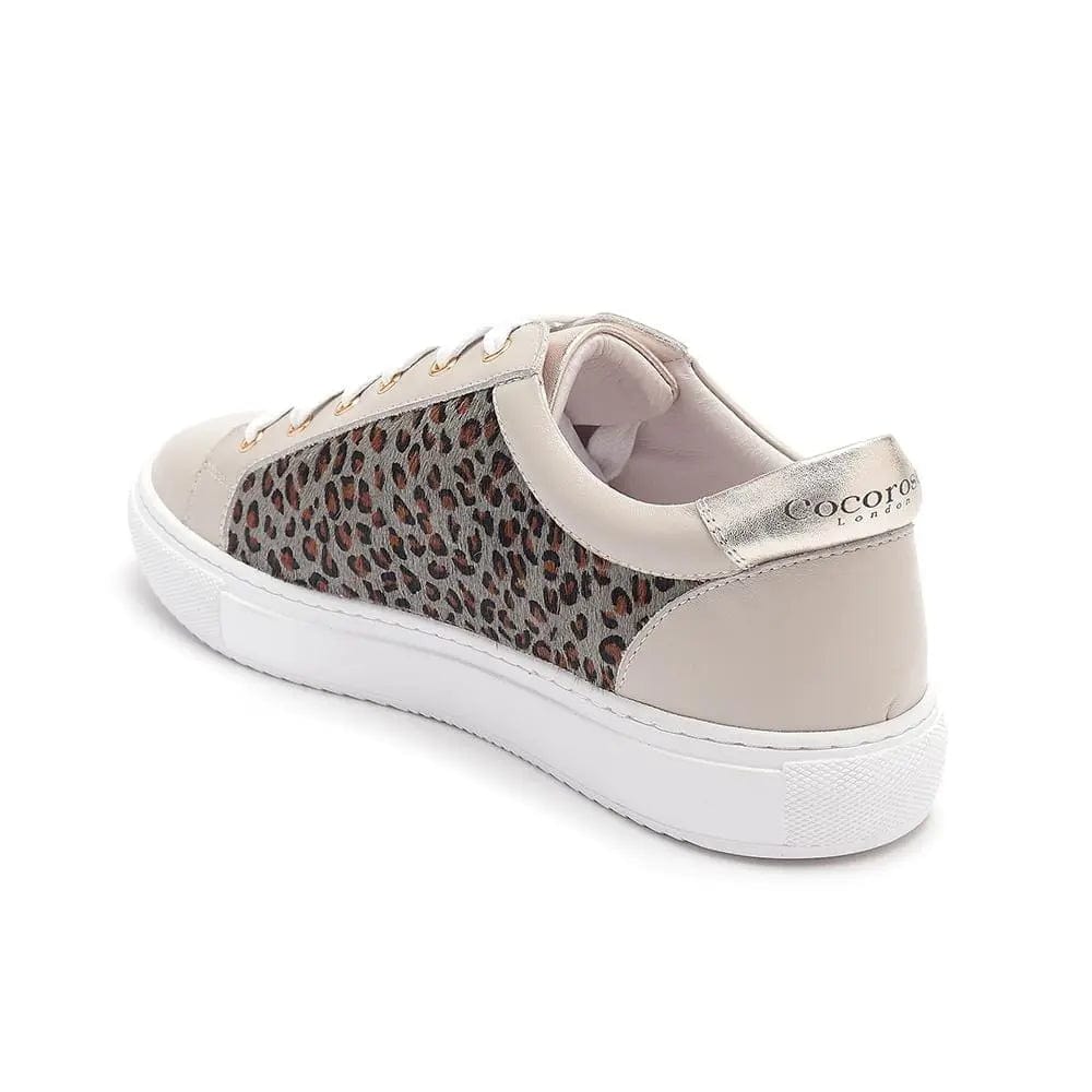 Hoxton - Dove Grey with Grey Leopard Leather Trainers Cocorose London