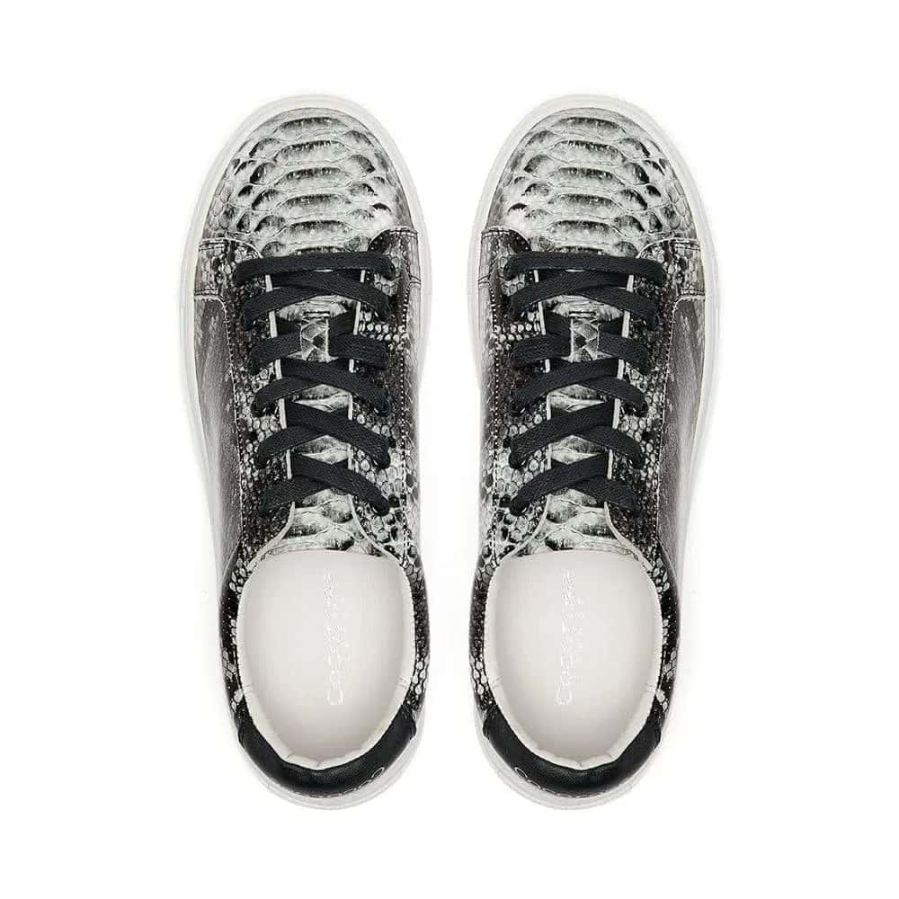 Hoxton - Grey Snakeprint Leather Trainers Cocorose London