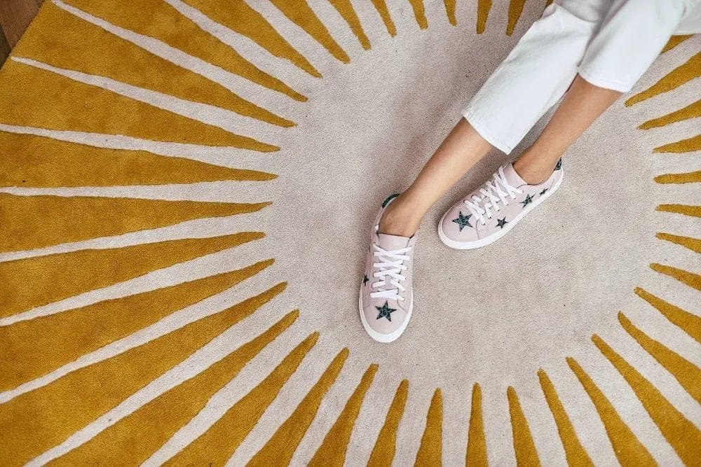 Hoxton - Pastel Pink with Grey Leopard Star Leather Trainers Cocorose London