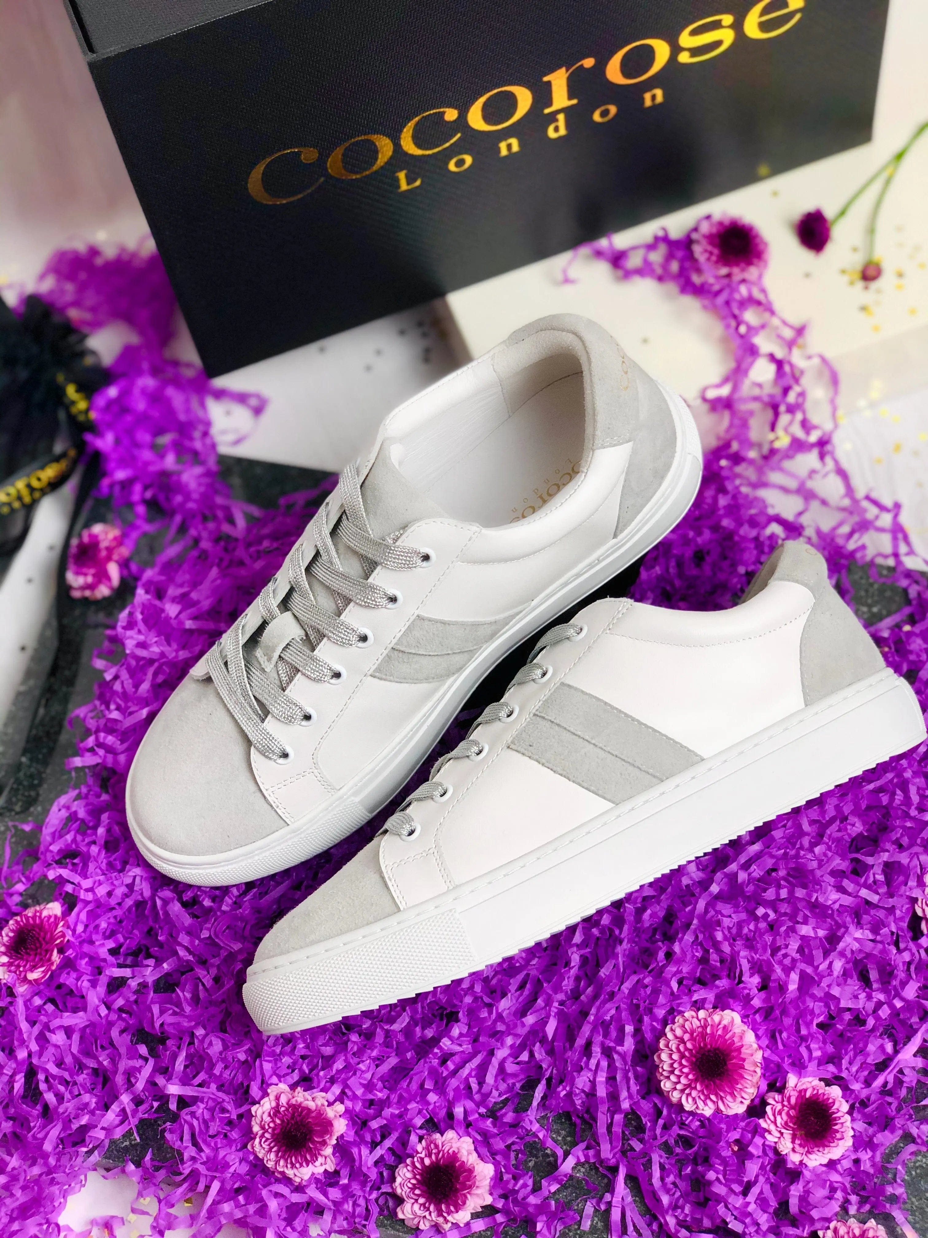 Hoxton - Stripes White & Grey Trainers (EU37) Cocorose London