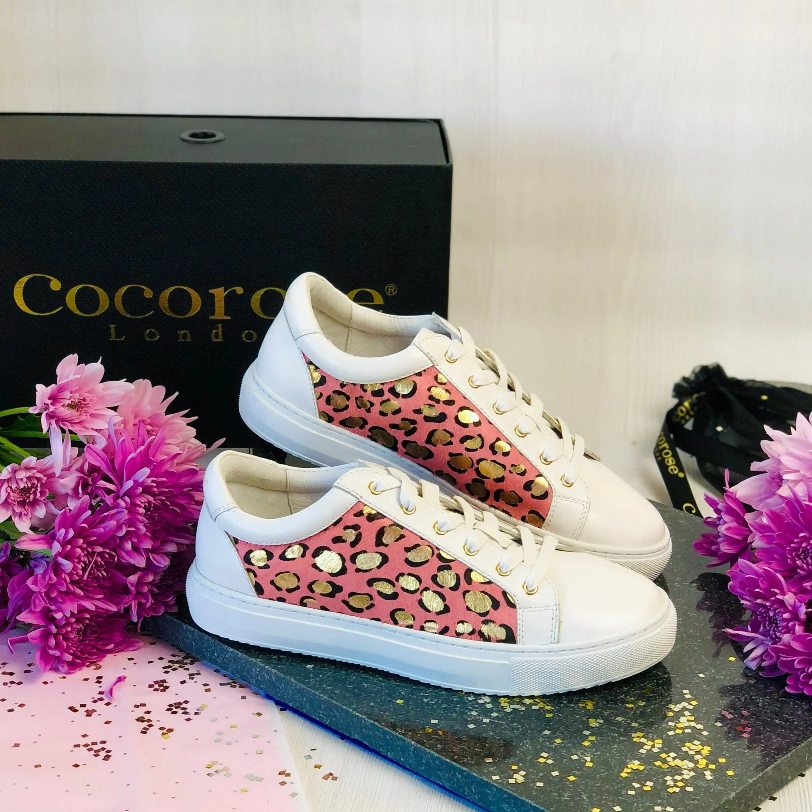 Hoxton - White with Pink & Gold Leopard (EU36 &37) Cocorose London