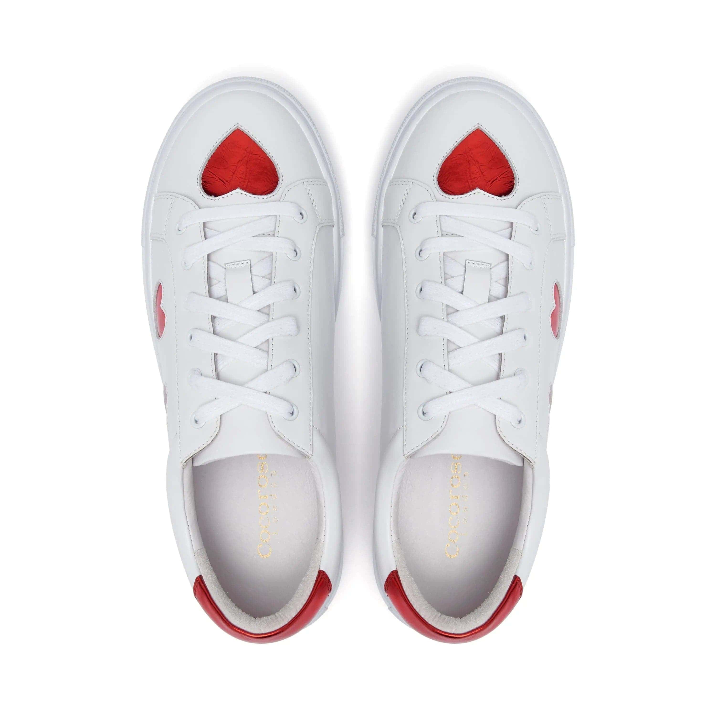 Hoxton - White with Red Hearts Leather Trainers Cocorose London