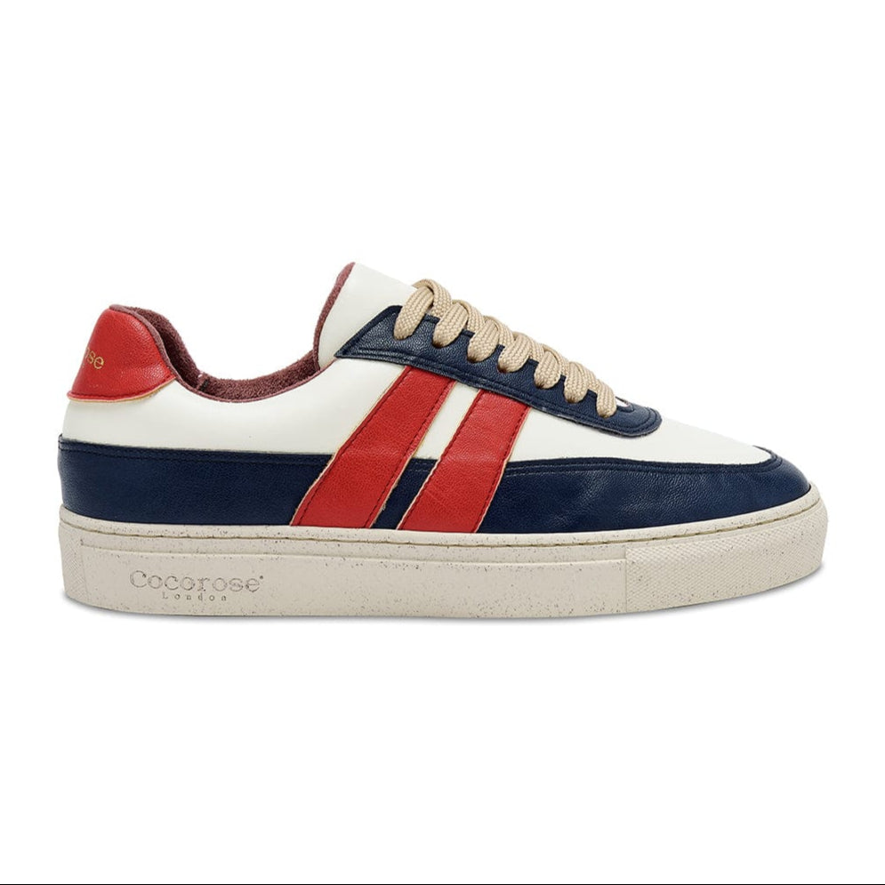 Vegan Women's Trainer - White Cactus with Marino Rojo Stripe by Cocorose London. Sustainable and award winning