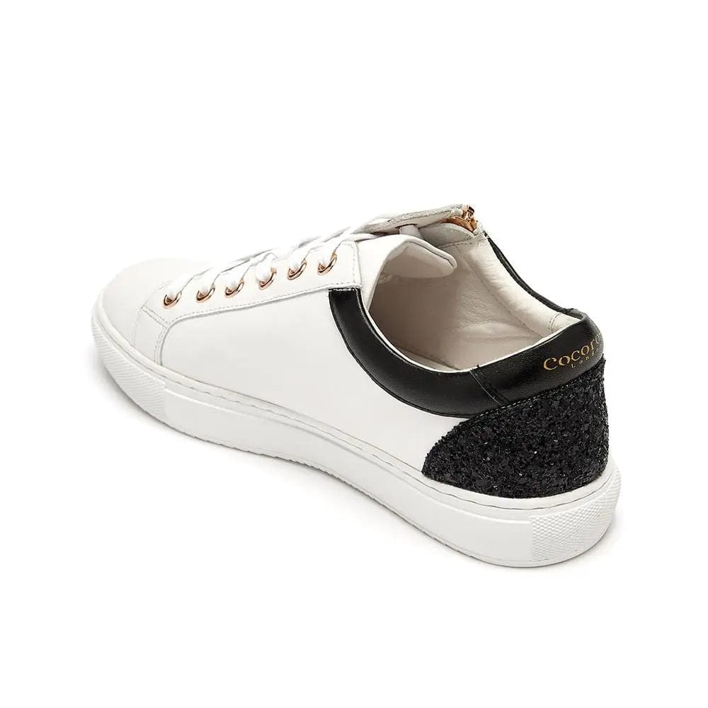 White Leather Trainers with Zip and Black Glitter Heel Cocorose London