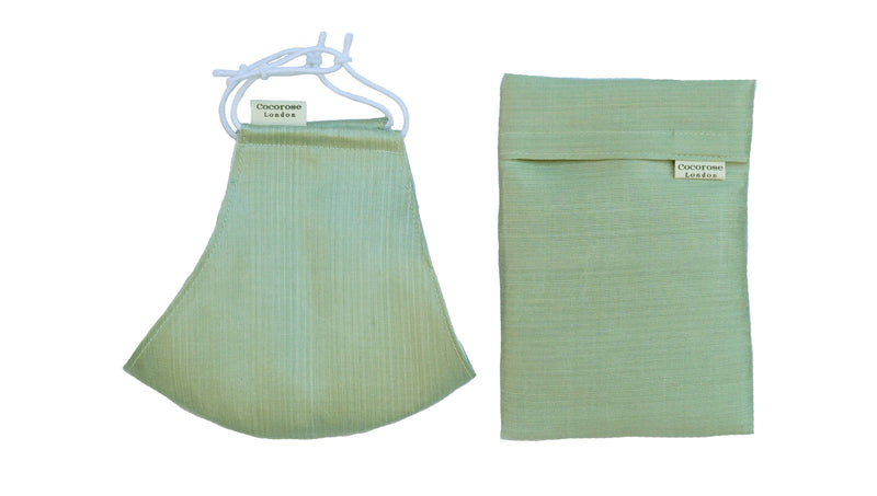 Silk Face Mask with Filter Pocket and Matching Pouch - Sage Green Cocorose London