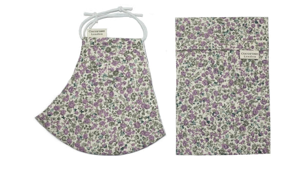 Cotton Face Mask with Filter Pocket and Pouch - Laura Lavender Cocorose London