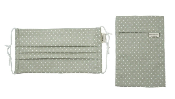 Pleated Cotton Face Mask with Nose Wire and Matching Pouch - Beige Polka Dots Cocorose London