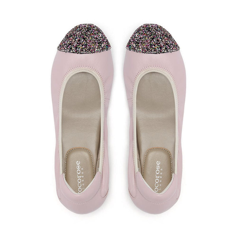 Harrow - Pastel Pink Glitter Toe Leather Flats Cocorose London