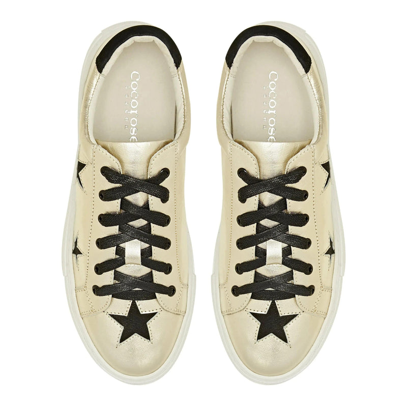 Hoxton - Gold with Black Stars Leather Trainers Cocorose London