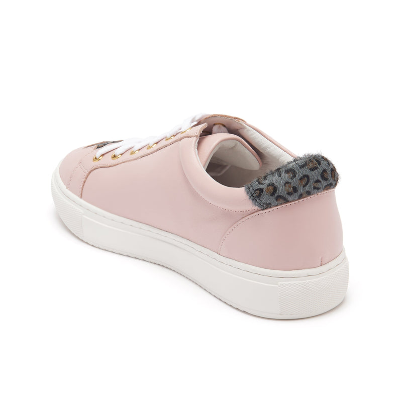 Hoxton - Pastel Pink with Grey Leopard Star Leather Trainers Cocorose London