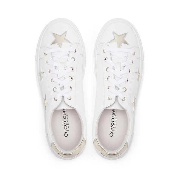 Hoxton - White  with Gold Stars Leather Trainers Cocorose London