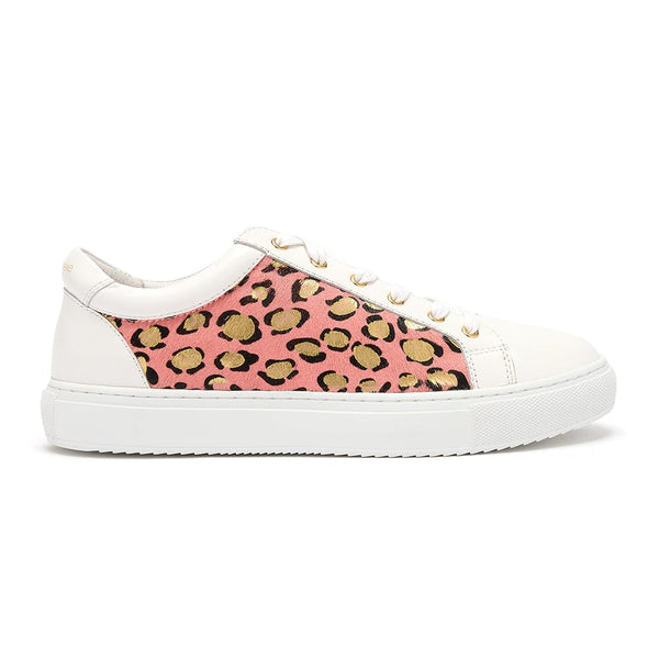 Hoxton - White with Pink & Gold Leopard Panels Trainers Cocorose London