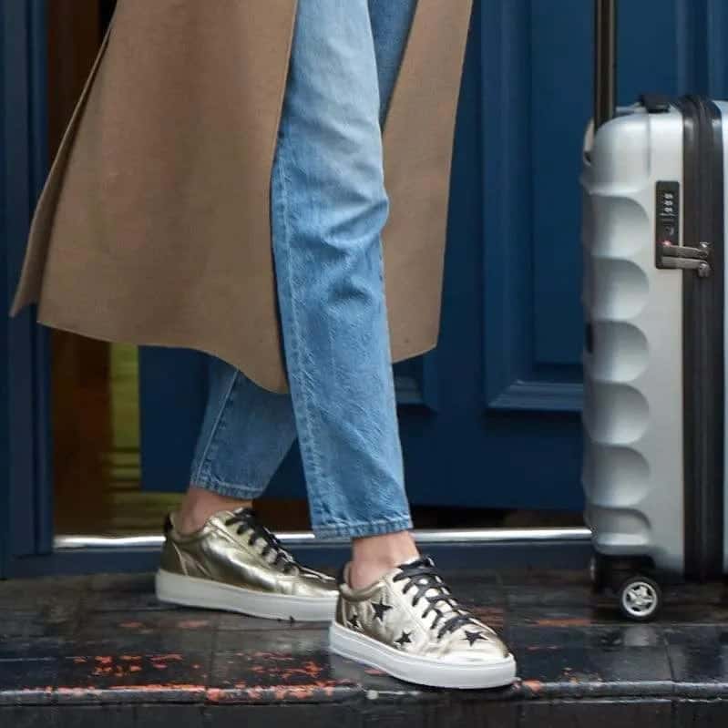 Hoxton - Gold with Black Stars Leather Trainers Cocorose London