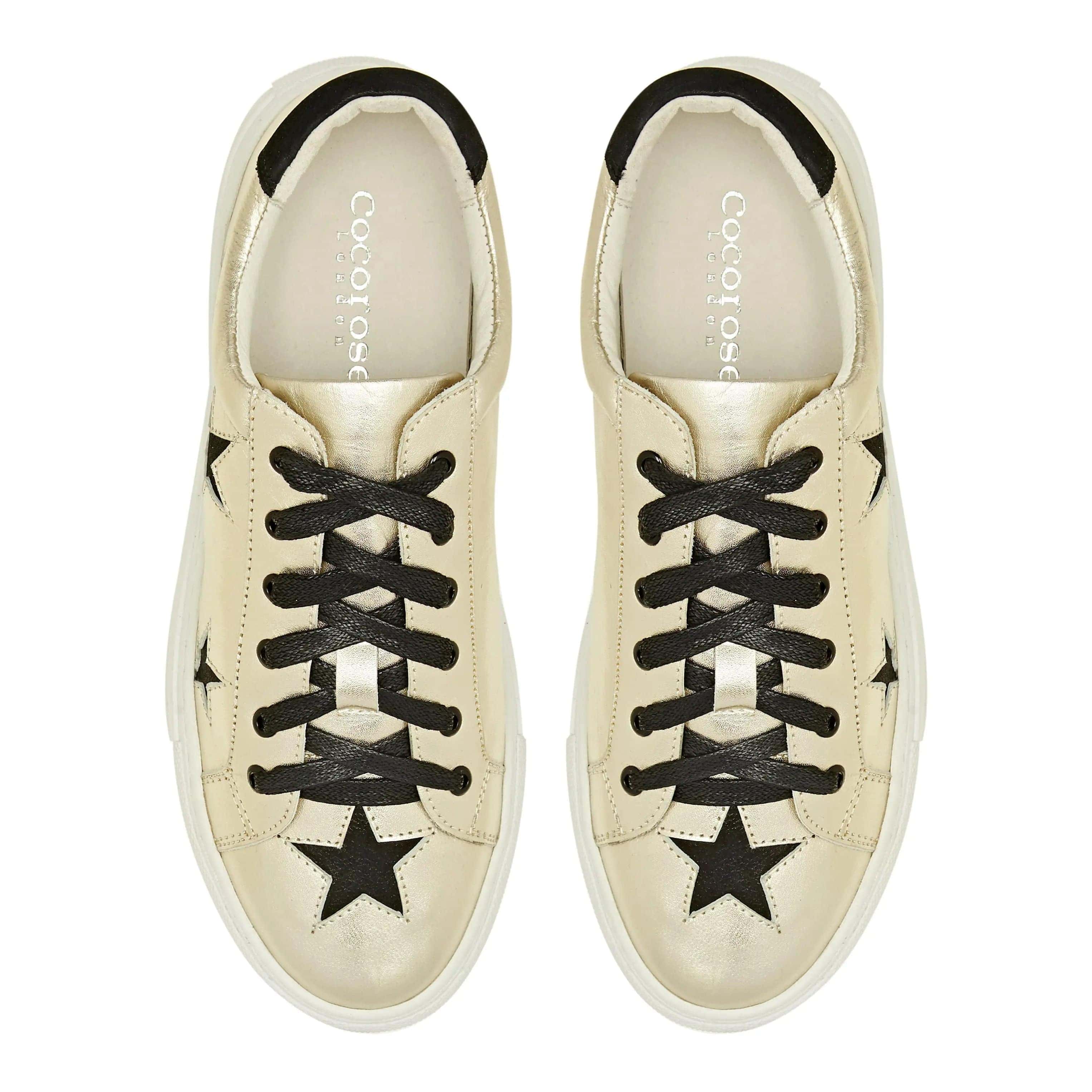 Hoxton - Gold with Black Stars Leather Trainers Cocorose London