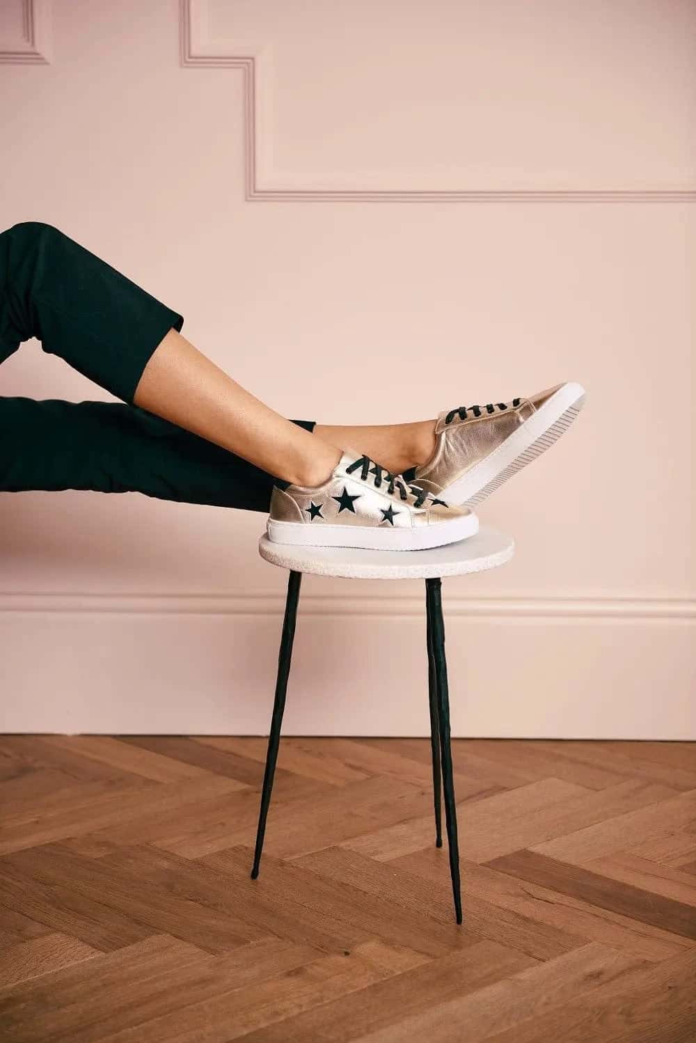 Hoxton - Gold with Black Stars Leather Trainers Cocorose London