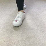 Hoxton - White with Red Stars Leather Trainers