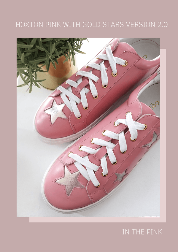 New In - Hoxton Pink and Gold Star Leather Trainers