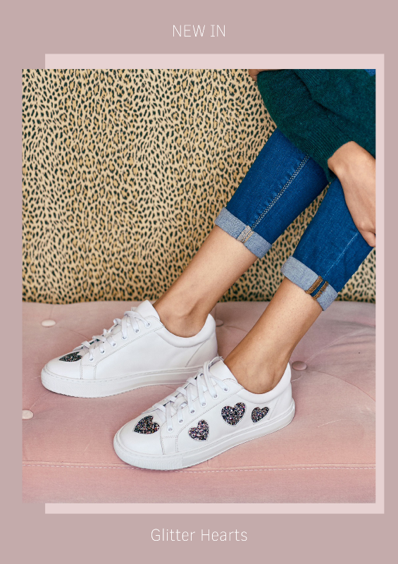White trainers with glitter hearts | glitter heart white trainers