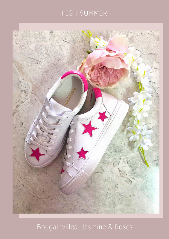White leather trainers with fuchsia pink stars