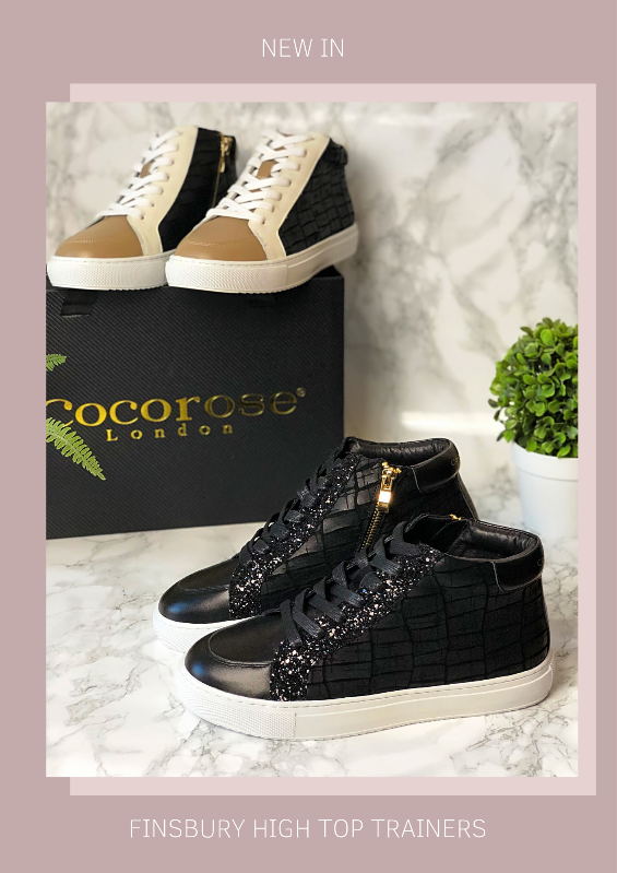 Finsbury black leather high top trainers with glitter panels