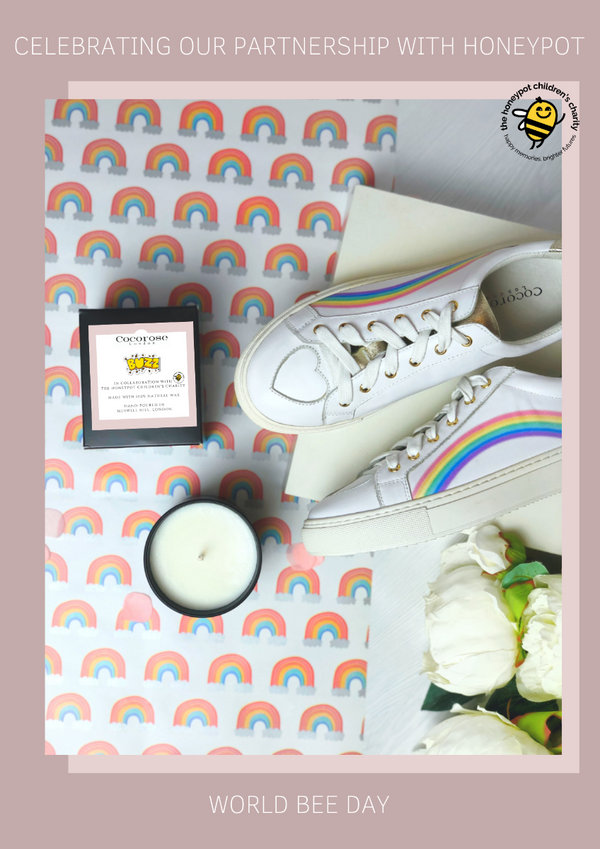 Rainbow trainers and the Buzz Honeysuckle and Elderflower candle