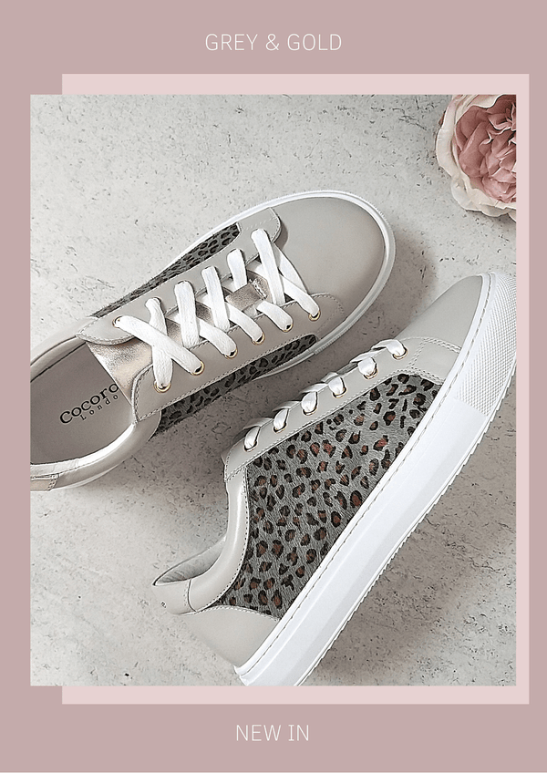 Women's comfy grey leopard print designer trainers