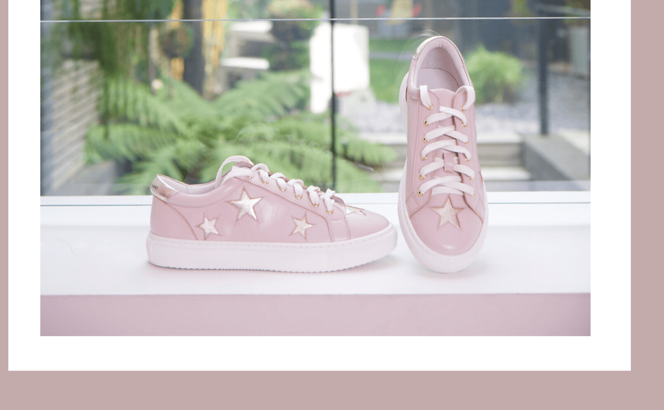 the Hoxton Pink and Gold Star women's leather Trainers by Cocorose London