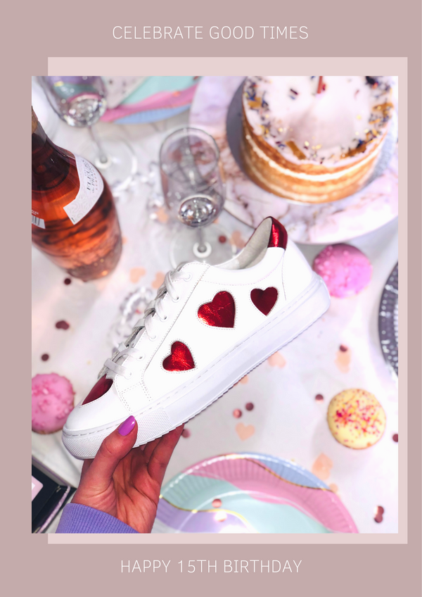 15th Birthday Celebrations | White trainers with red hearts