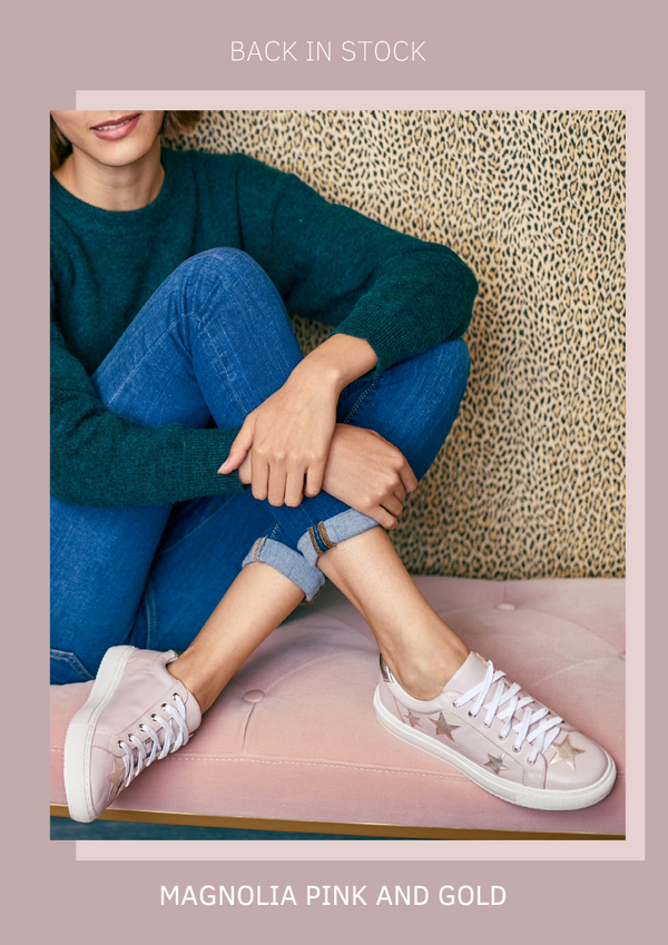 hoxton pastel pink with gold stars trainers