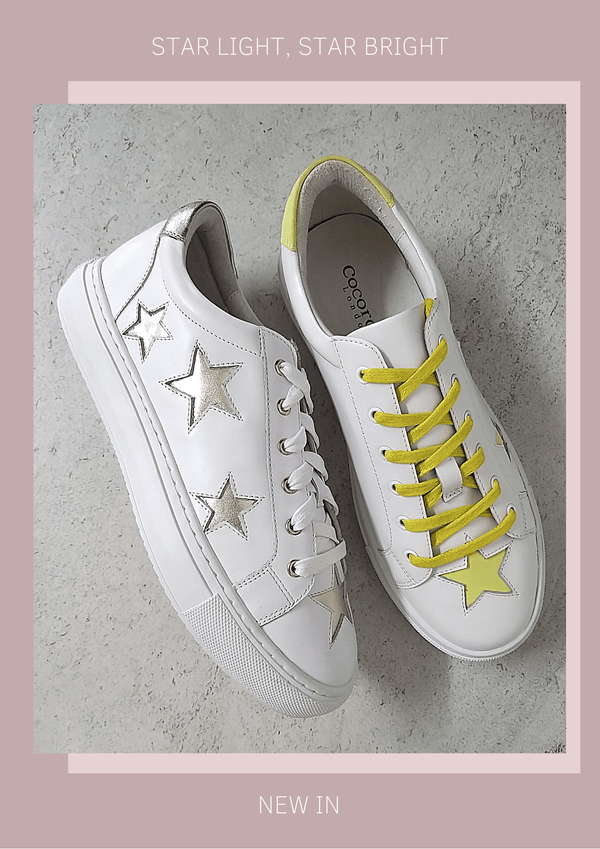 Super Comfy White leather trainers with Gold and Yellow Stars