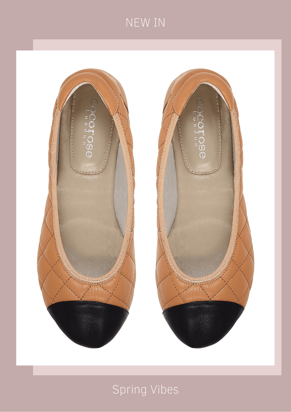New In Piccadilly Tan Quilted Ballerinas - Soft and Comfortable