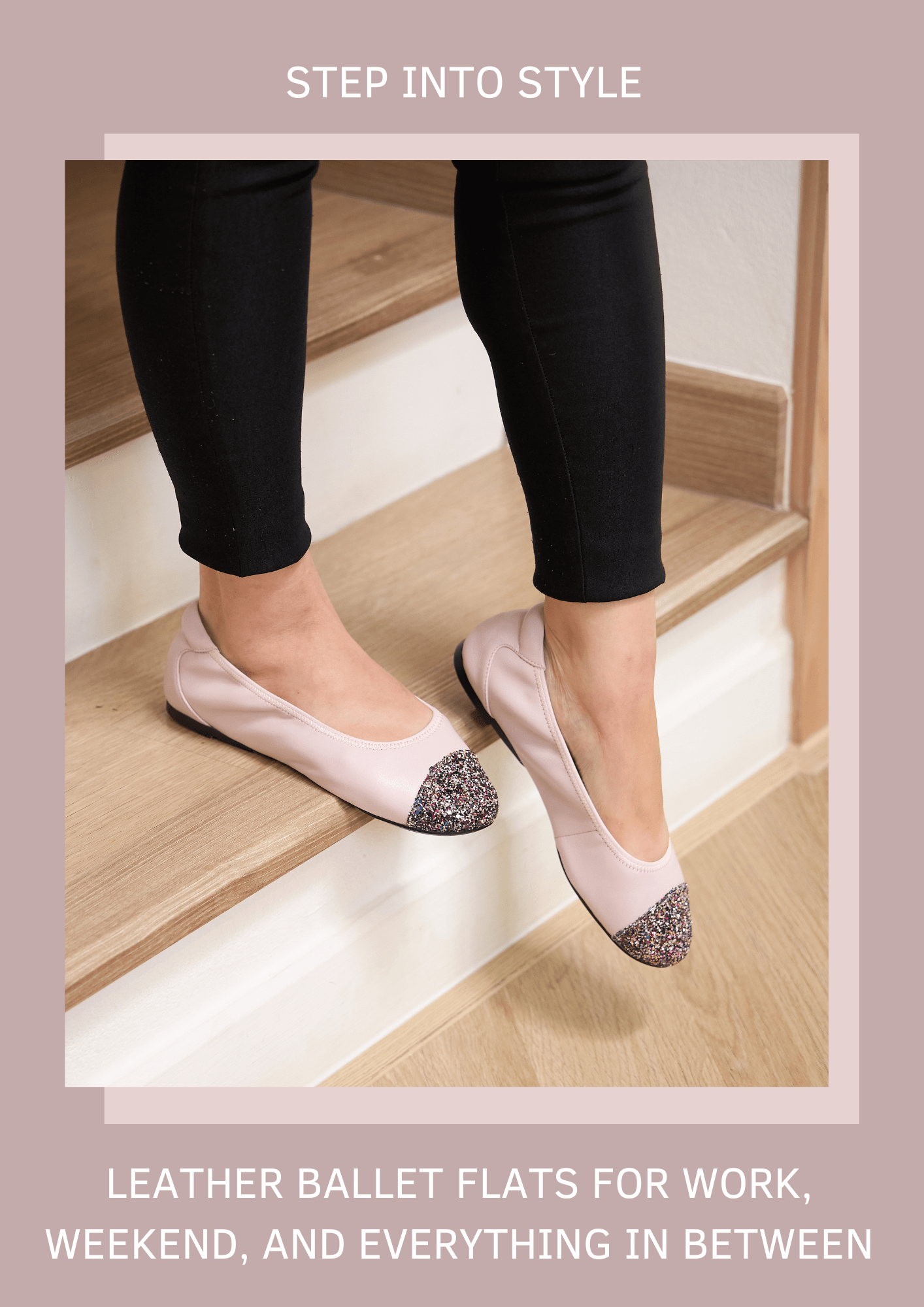 pink leather loafers with glitter toe for women