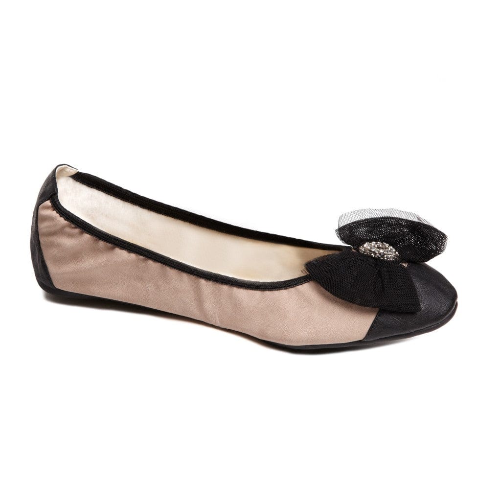 Soft pink foldable ballet flat with black bow