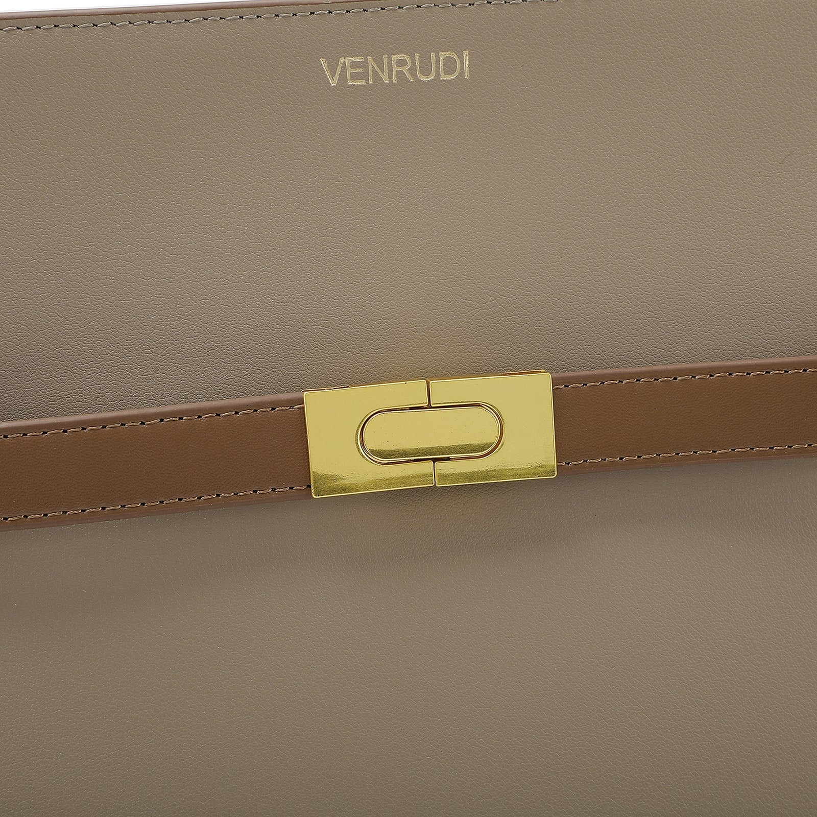 Beige Leather Handbag with Tan Belt-Buckle Detail and Detachable Shoulder Strap