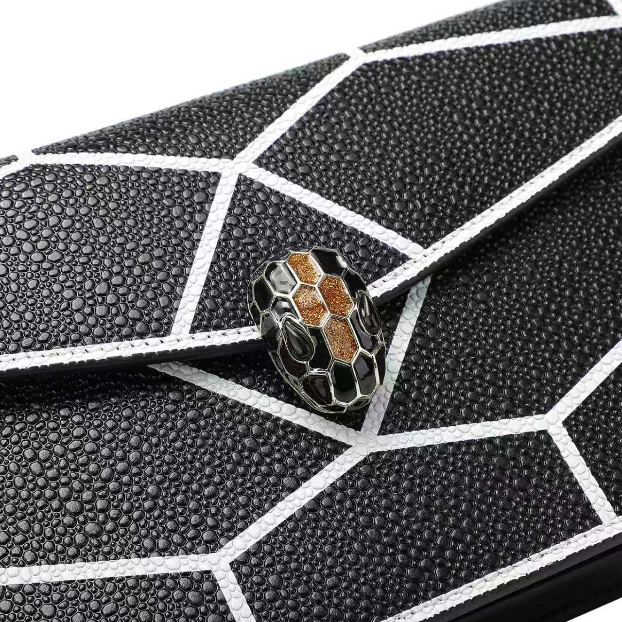 Black Printed & Textured Leather Chain Bag