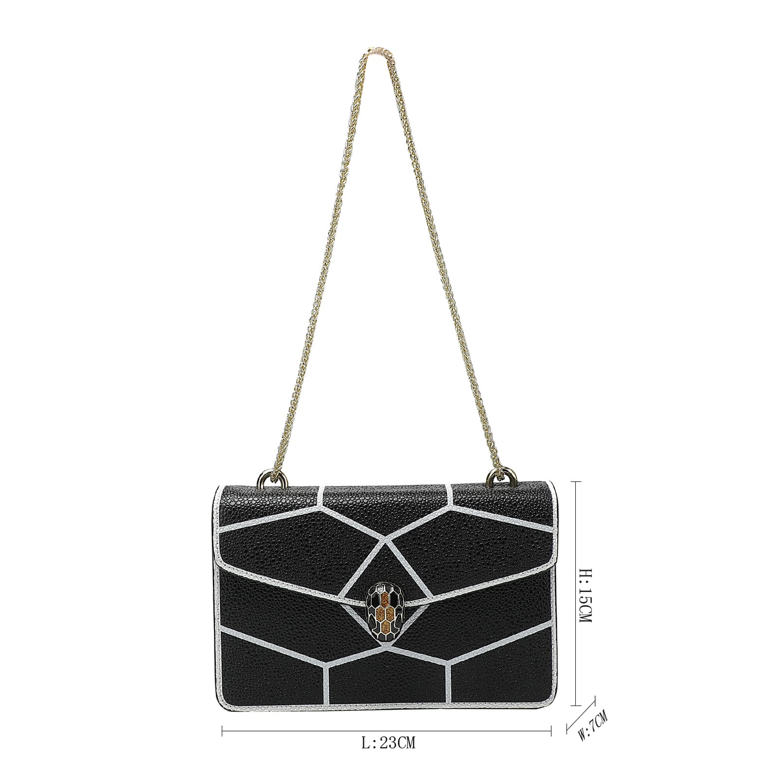 Black Printed & Textured Leather Chain Bag