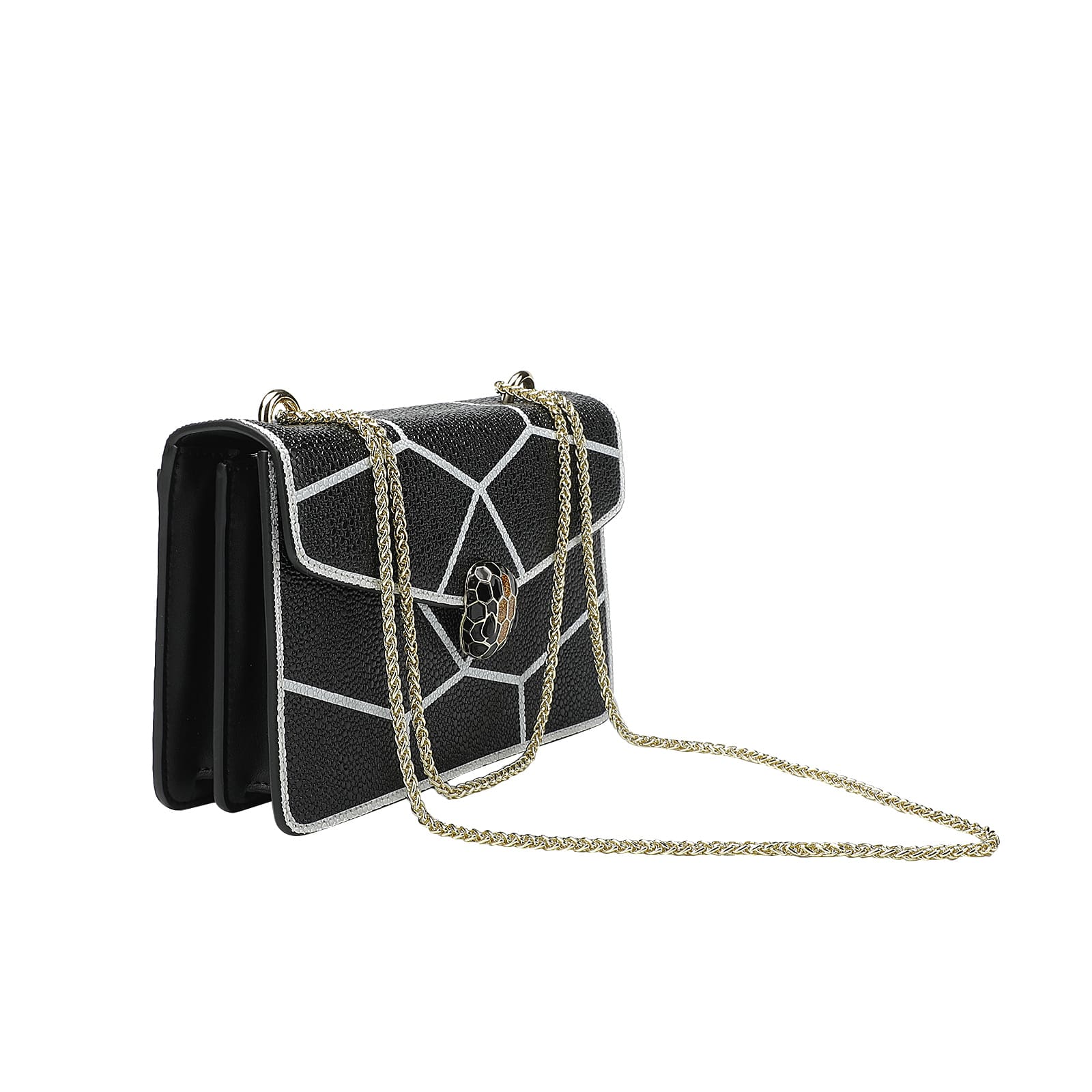 Black Printed & Textured Leather Chain Bag