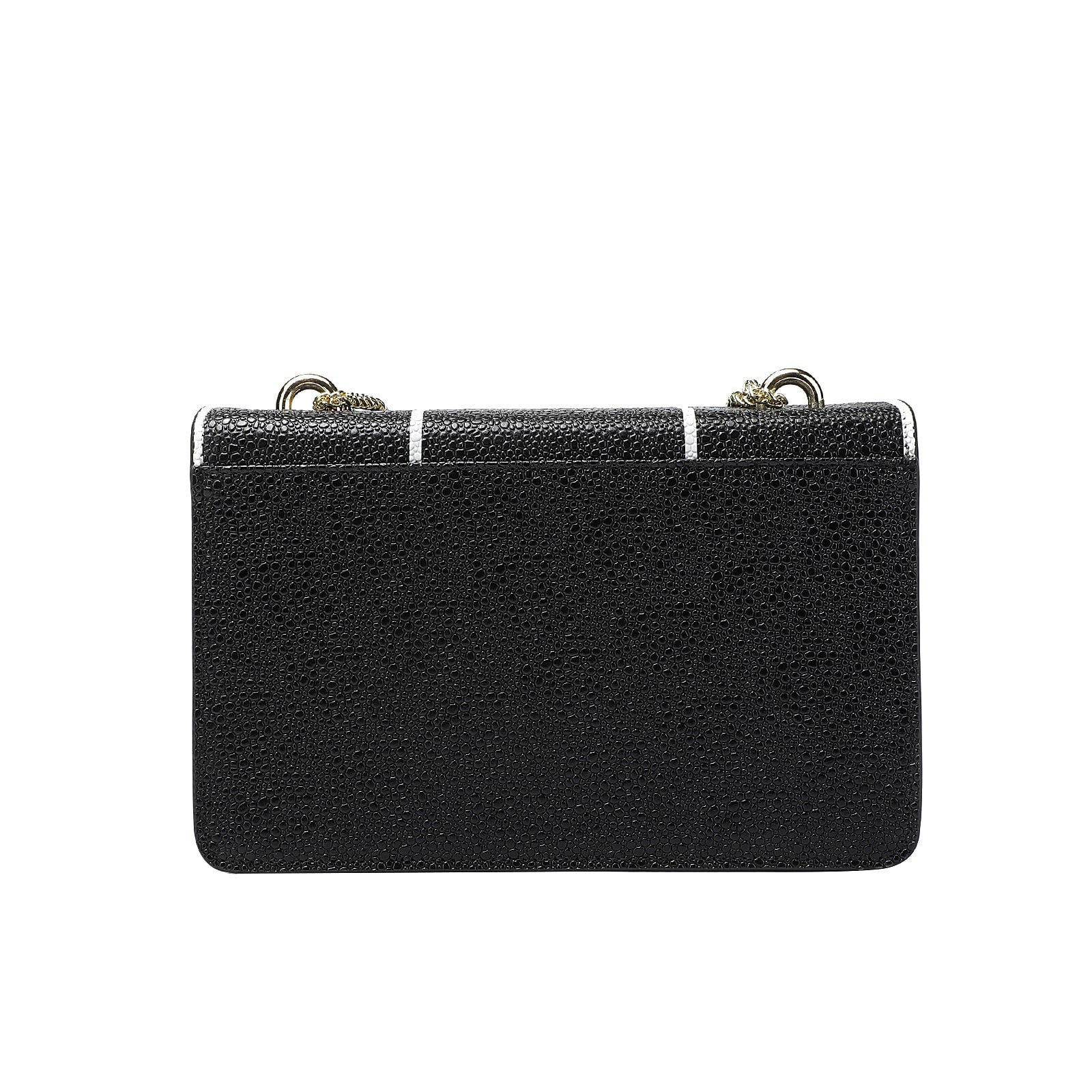 Black Printed & Textured Leather Chain Bag