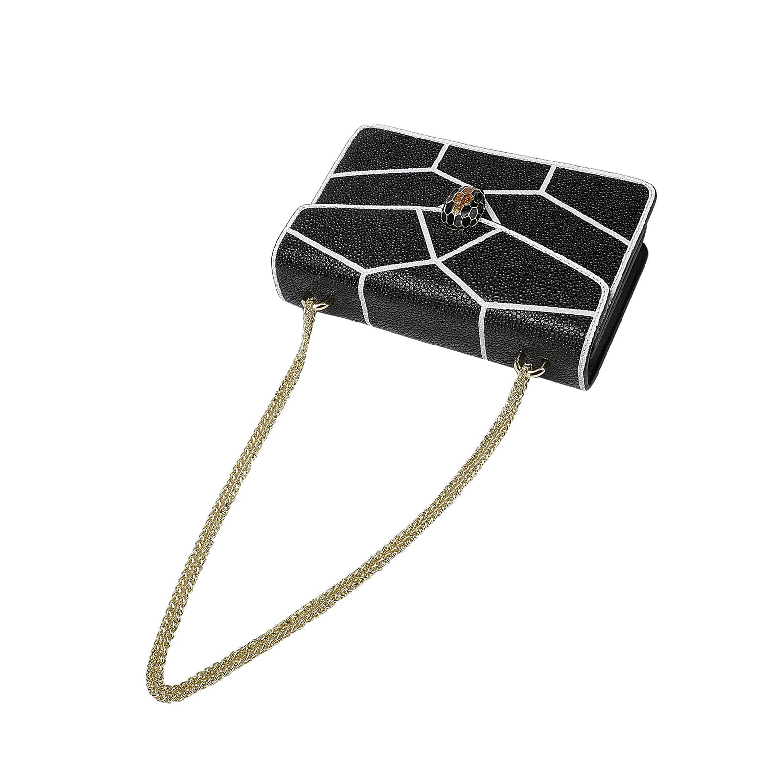 Black Printed & Textured Leather Chain Bag