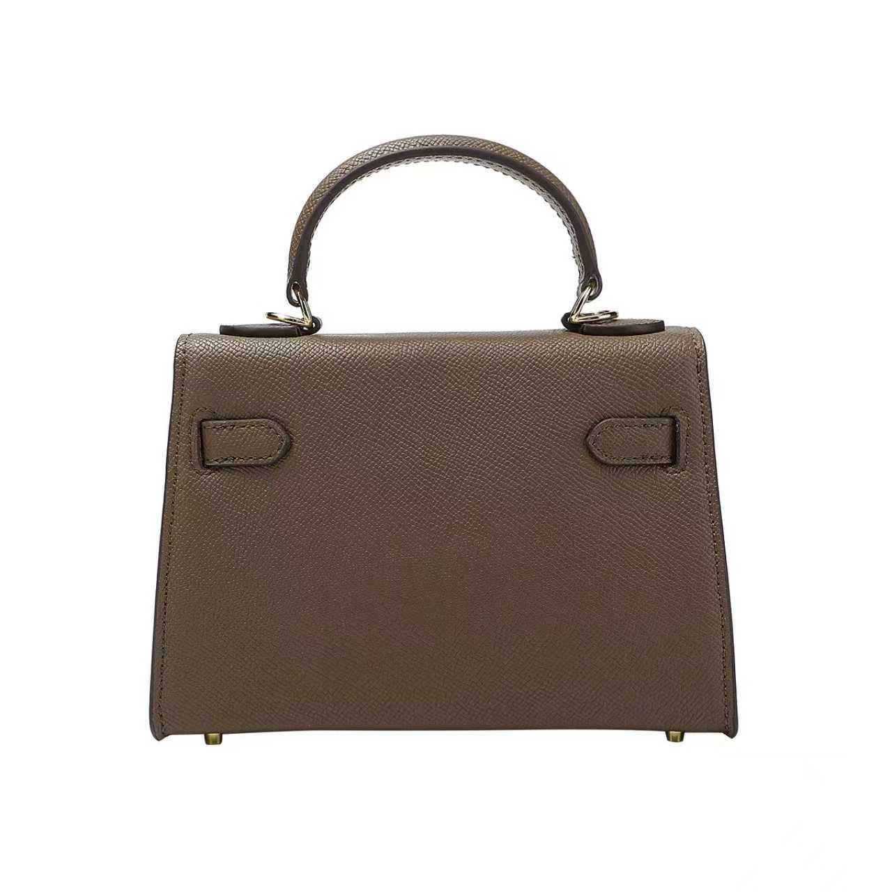 Brown Belt-Buckle Leather Handbag with Detachable Shoulder Strap